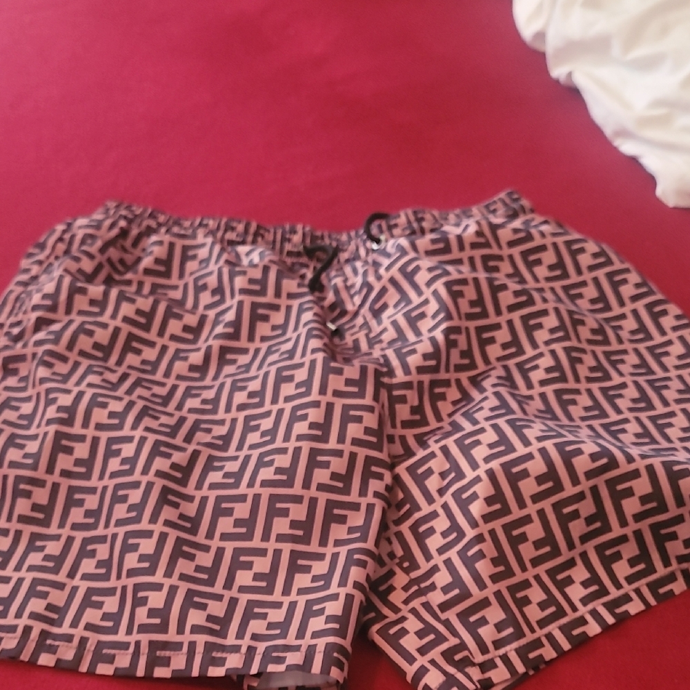 Fendi Pink and Black Athletic Shorts with Geometric Design